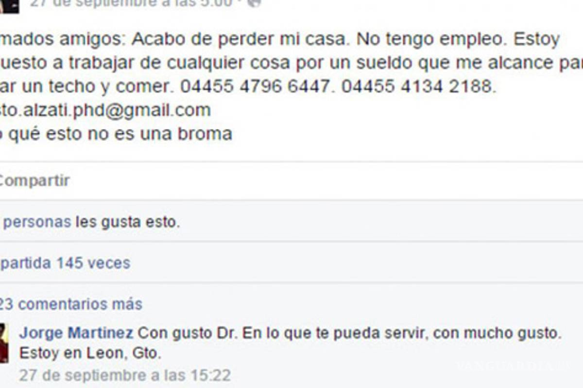 Ex secretario Alzati pide trabajo y dinero en Facebook