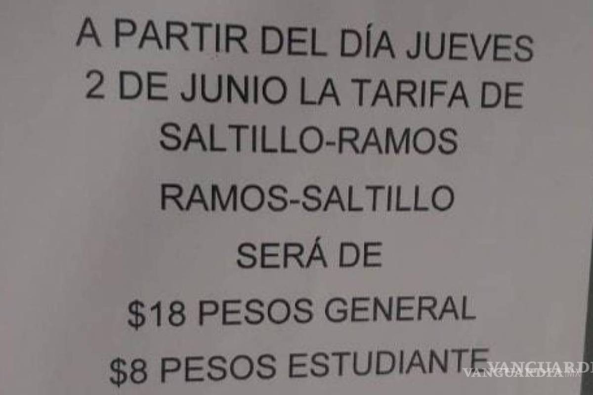 Aumenta $3 tarifas del transporte intermunicipal en Coahuila; aplicará a partir del 2 de junio, dice Transporte y Movilidad