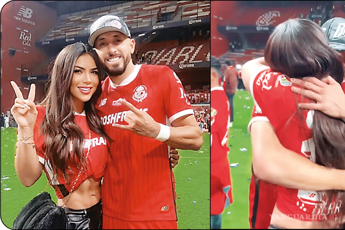 $!Héctor Herrera y Paola Villalobos habrían dejado ver su cercanía en la Final del Toluca en el Clausura 2025, donde la actriz bajó a la cancha para felicitar al mediocampista tras el título.