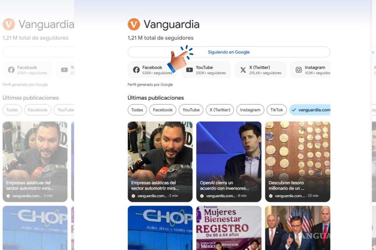 $!Personaliza tu feed de Google Discover y sigue a Vanguardia MX para mantenerte informado.