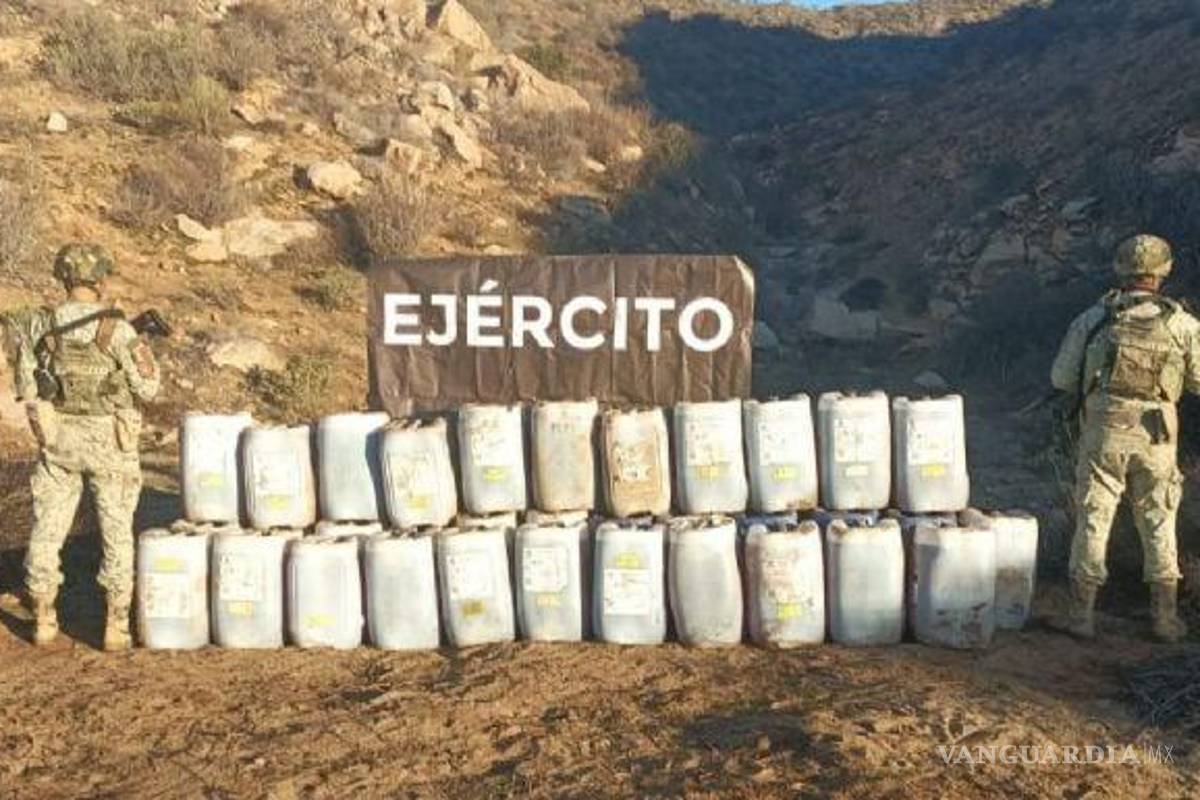 Aseguran más de 2 mil litros de precursores químicos ocultados bajo tierra en Ensenada