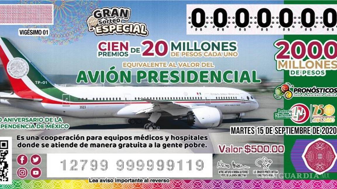 $!Premios en rifa de AMLO serán libres de impuestos... pero no será el avión
