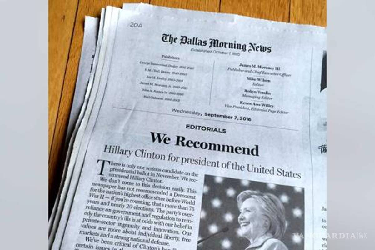 $!Diarios de estados republicanos anuncian su apoyo a Hillary Clinton y desatan la furia de sus lectores