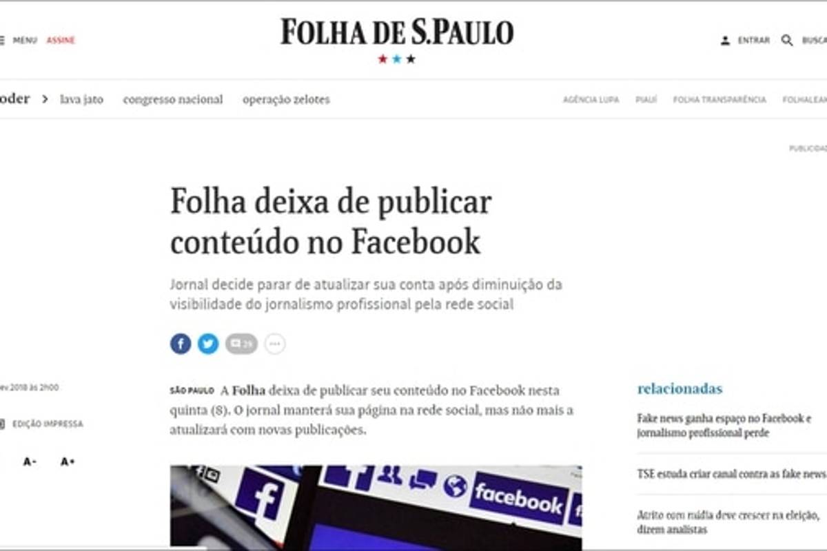 &quot;Folha de Sao Paulo”, diario más leído de Brasil deja Facebook