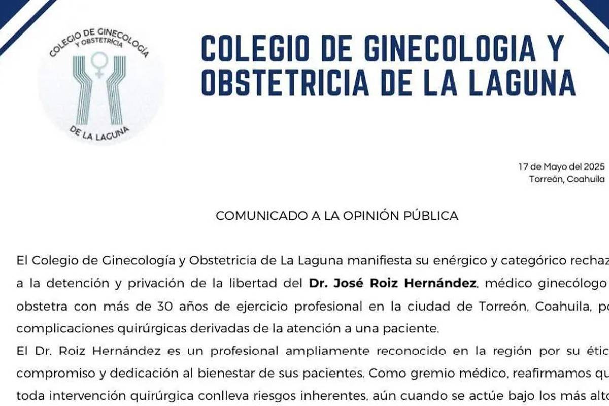 Torreón: Rechazan ginecólogos detención de colega acusado de negligencia; paciente sobrevive con colostomía