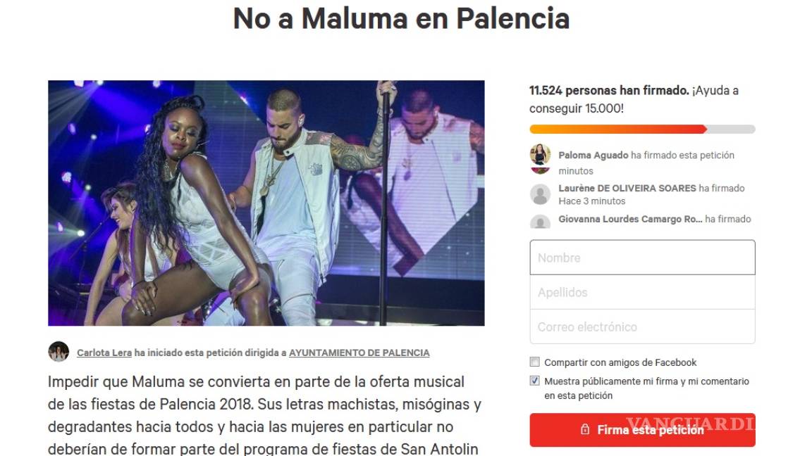 Recaban más de 11 mil firmas para impedir concierto de Maluma en España