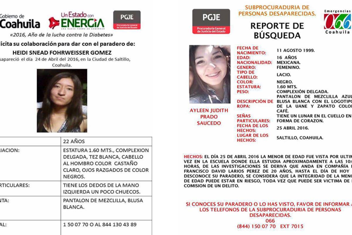 Reportan 5 alertas de mujeres desaparecidas, todas son de Saltillo