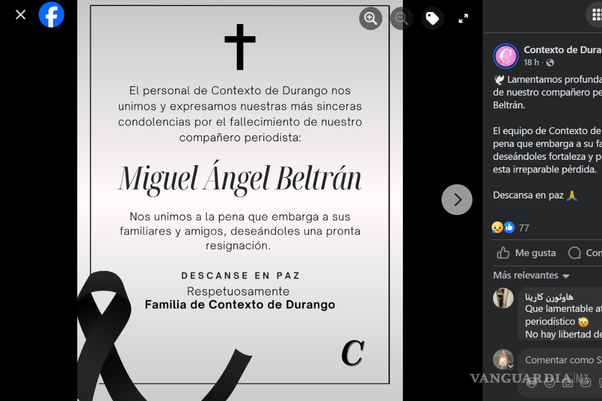 $!Asesinan al periodista Miguel Ángel Beltrán Martínez en Durango; FGE investiga el caso