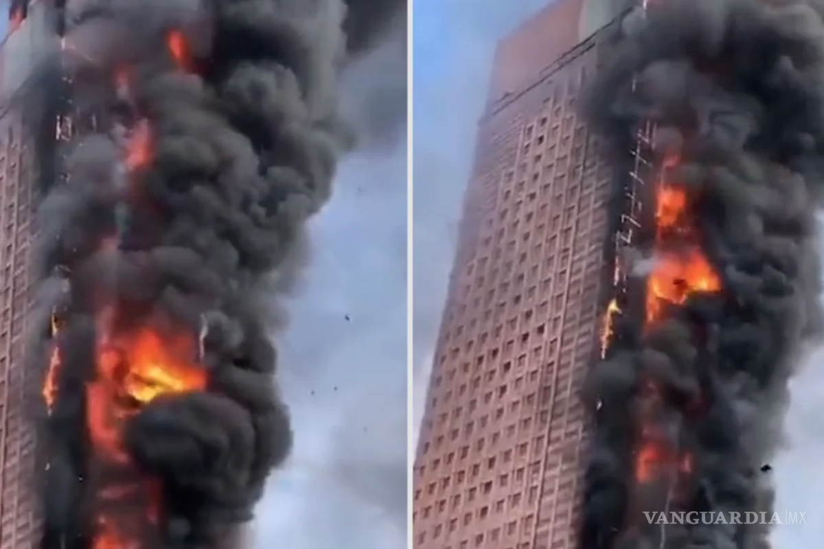 Reportan incendio devastador en torre de China de Telecom de más de 200 metros