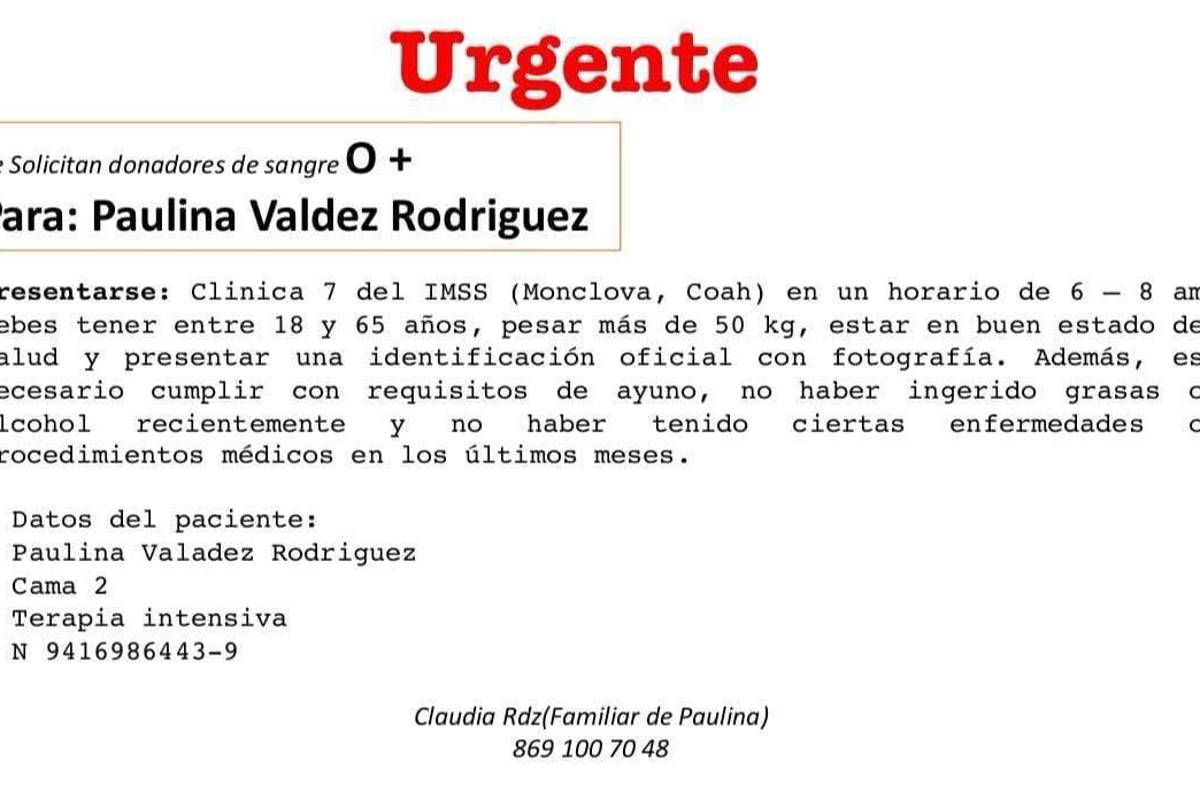 Paulina, estudiante de la Normal de Monclova, lucha por su vida tras severo cuadro de dengue