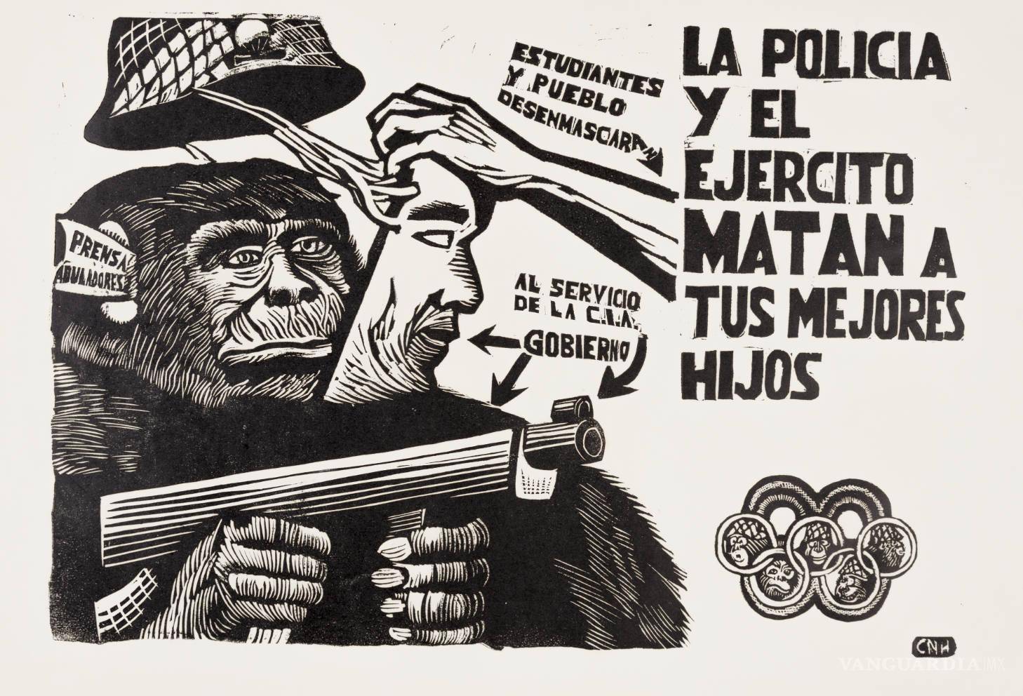 $!El movimiento utilizó como estrategia representar al gobierno de Díaz Ordaz y sus fuerzas armadas como un poder simiesco. Este estereotipo atribuía al gorila la degradación de la humanidad y el uso de la fuerza bruta. Su utilización fue también común en las dictaduras latinoamericanas de los sesenta y setenta, que se describían como “Gorilatos”.