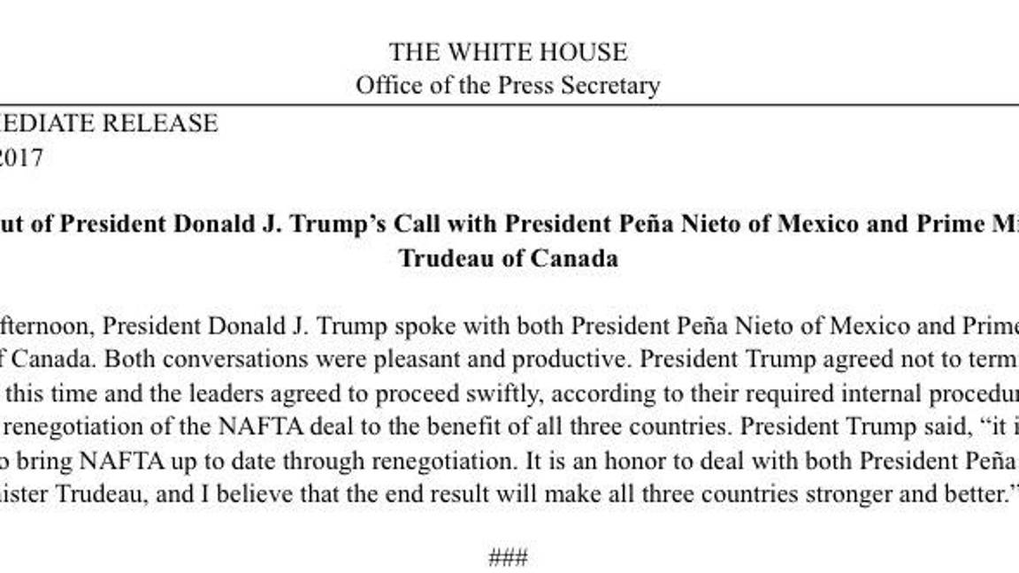 $!Trump descarta abandonar TLCAN; acepta sólo renegociarlo