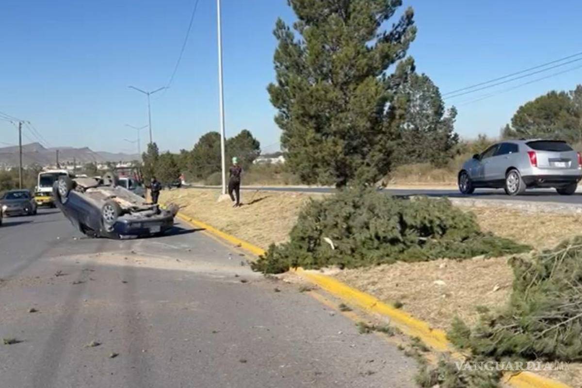 Vuelca acelerado tras derribar dos pinos al sur de Saltillo