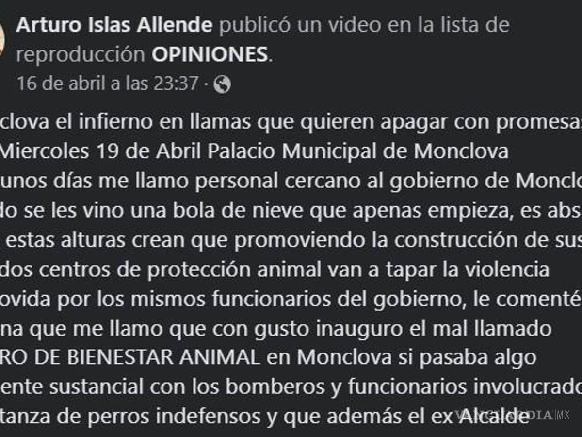 $!En su perfil de Facebook, el activista llama la atención de la Administración de Monclova, donde publicó un video que muestra las imágenes del acto violento.