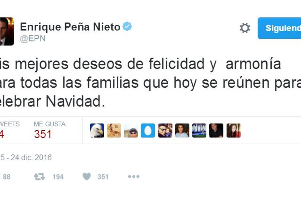 “Mis mejores deseos”, Peña Nieto envía mensaje en Twitter por Navidad