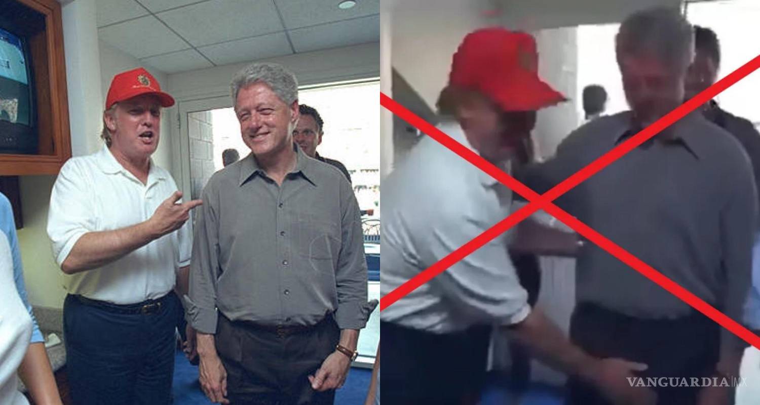 $!Izquierda foto original del encuentro entre Donald Trump y Bill Clinton. Derecha, la misma imagen manipulada a través de la inteligencia artificial.