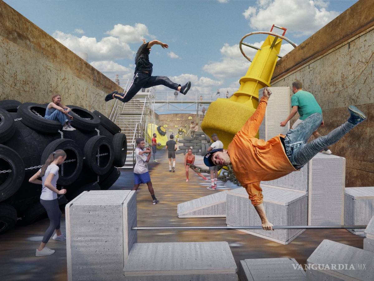 $!Jugadores dentro de la barcaza de deportes urbanos.