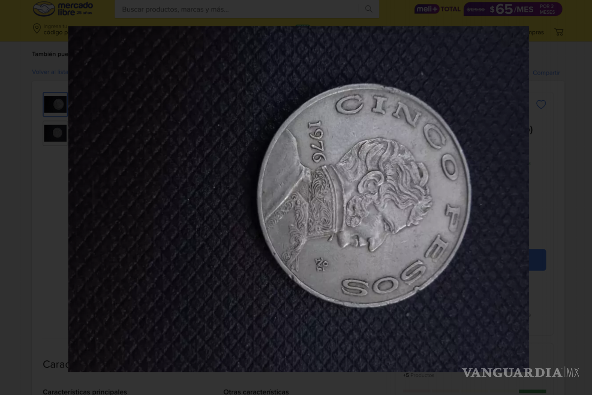 $!Esta moneda antigua de 5 pesos de 1976 está valuada en mil 250 pesos