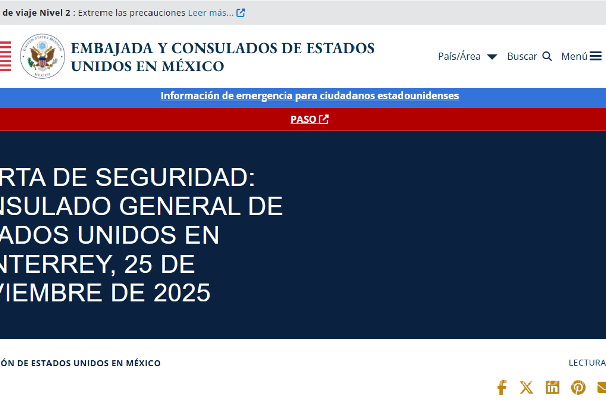 Embajada de EU en Monterrey alerta por asaltos carreteros en Nuevo León
