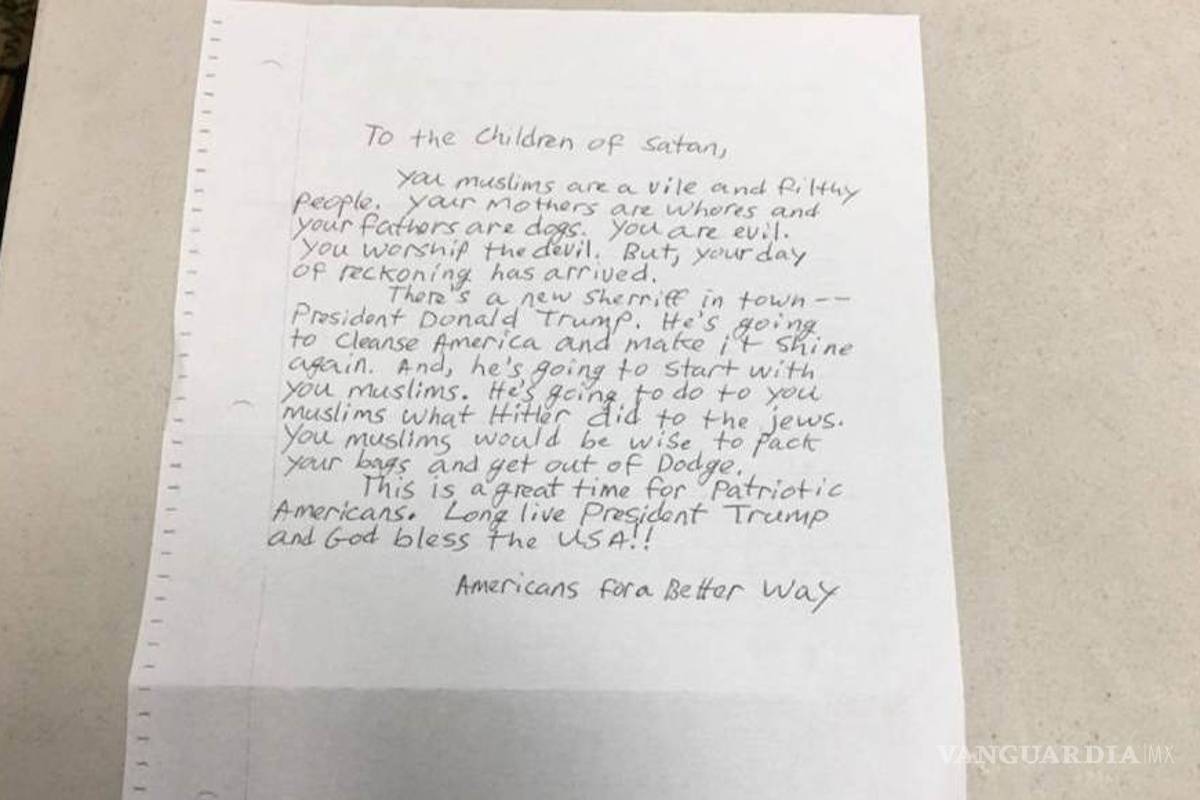 Mezquitas en EU reciben cartas de amenaza: “Trump les hará a los musulmanes lo que Hitler a los judíos”