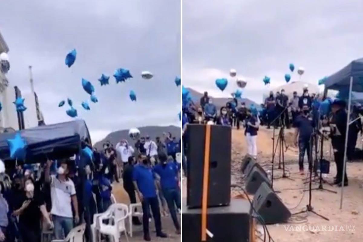Con globos, música de banda y sin medidas sanitarias, despiden a hijo de 'El Azul' (video)