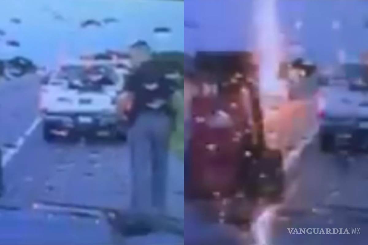Rayo casi impacta a policía que ayudaba a un conductor en Oklahoma, EU