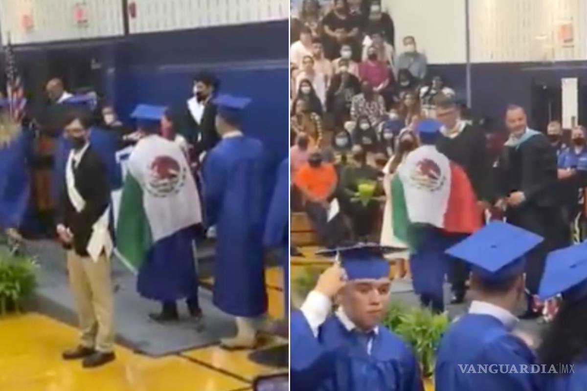 Maestros niegan diploma a alumno por portar bandera de México en EU