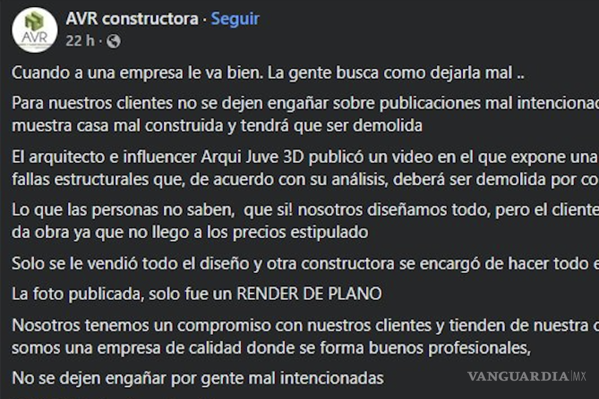 $!La polémica generó un fuerte backlash digital contra una constructora señalada por usuarios, la cual respondió que únicamente realizó el diseño del proyecto y que la construcción fue ejecutada por otra empresa.