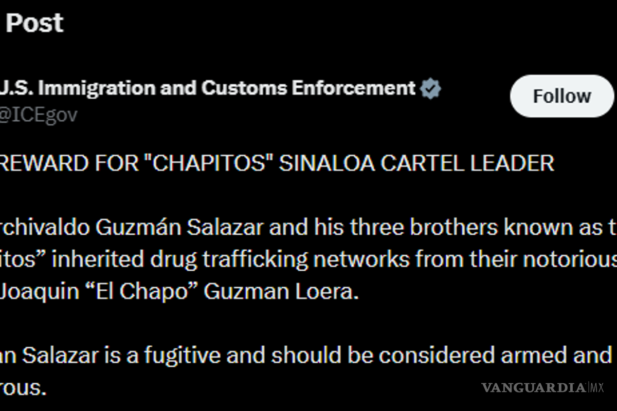 $!ICE ofrece 10 millones de dólares por Iván Archivaldo, líder de Los Chapitos e hijo del ‘Chapo’ Guzmán
