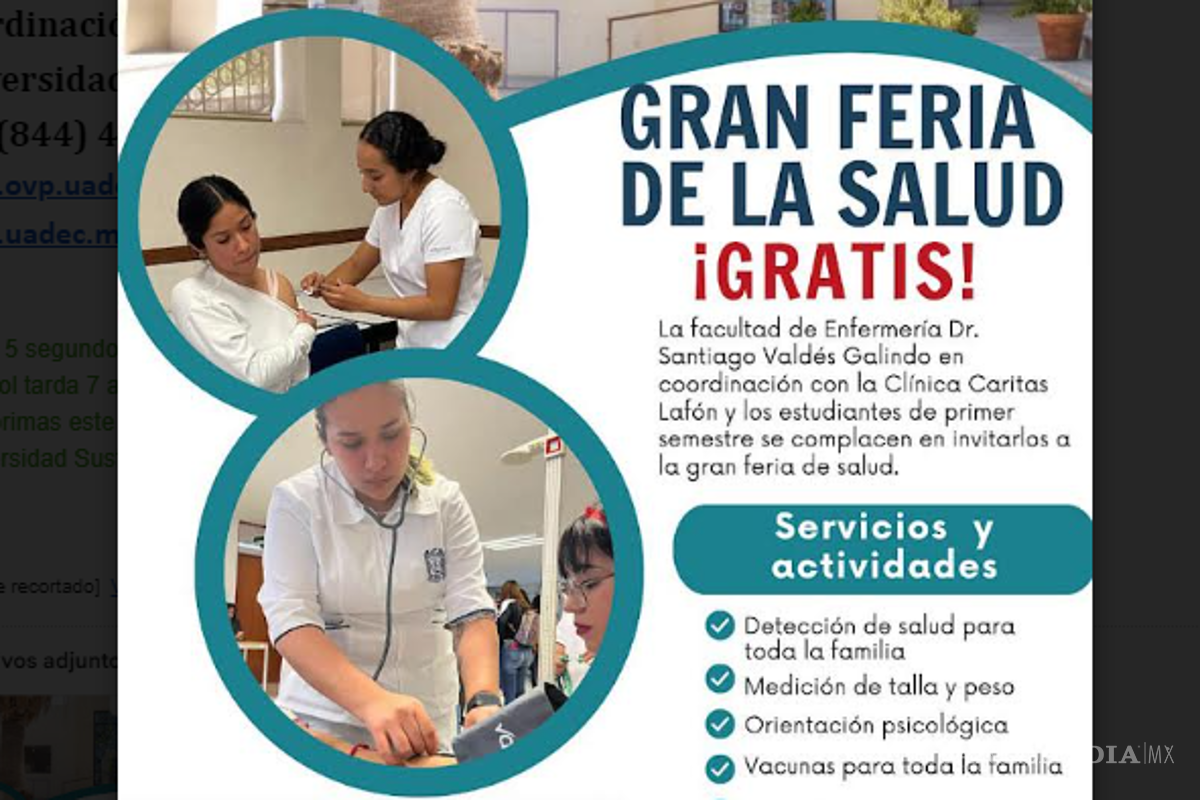 Saltillo: ¡Cuida tu cuerpo! Alumnos de la Facultad de Enfermería invitan a la Feria de la Salud
