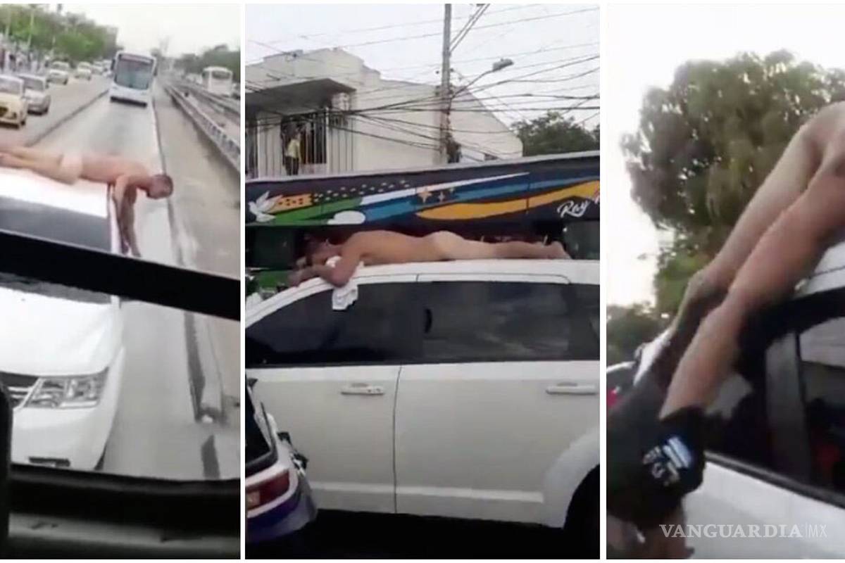 Por infiel su esposa lo pasea sin ropa ¡en el techo de su coche!