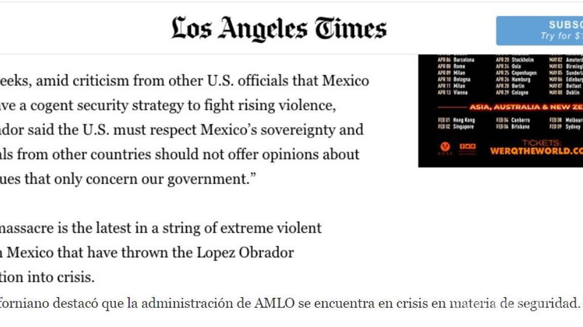 $!Prensa internacional califica de incapaz y en crisis al Gobierno de AMLO, tras ataque a la familia LeBarón