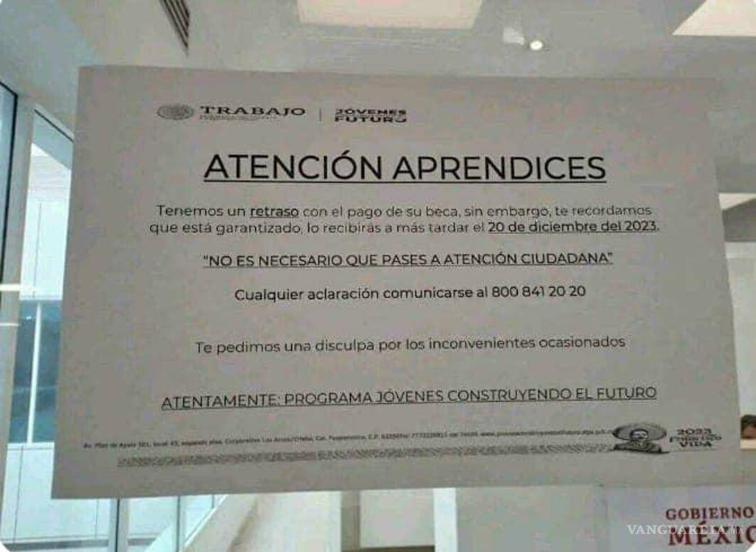 $!A través de un comunicado pegado en las puertas de la oficina, se informa a los interesados que el depósito se hará a más tardar el 20 de diciembre.