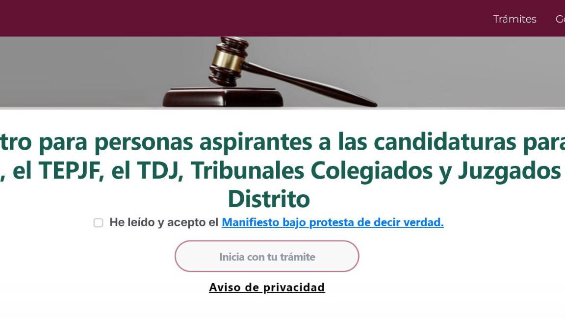$!Así luce el sitio que el Poder Ejecutivo publicó para que los interesados puedan registrarse al proceso para selección de jueces, ministros y magistrados del Poder Judicial | Foto: Especial