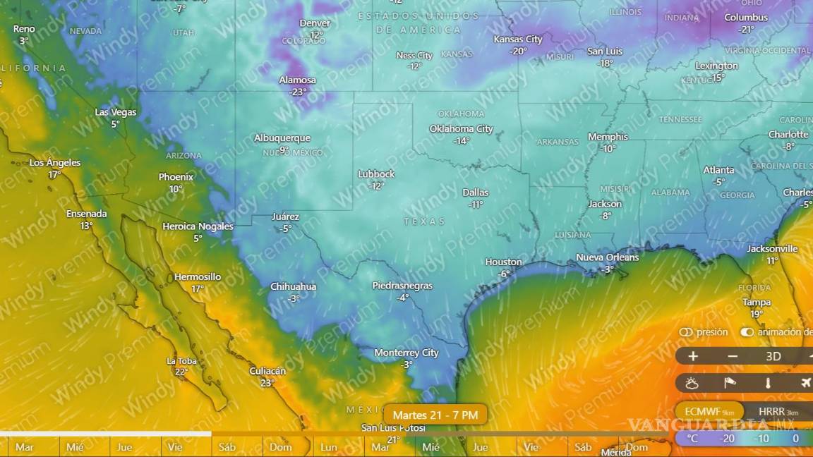 $!La herramienta digital Windy muestra cómo se vería la tormenta invernal que afectará Canadá, Estados Unidos y el norte de México.