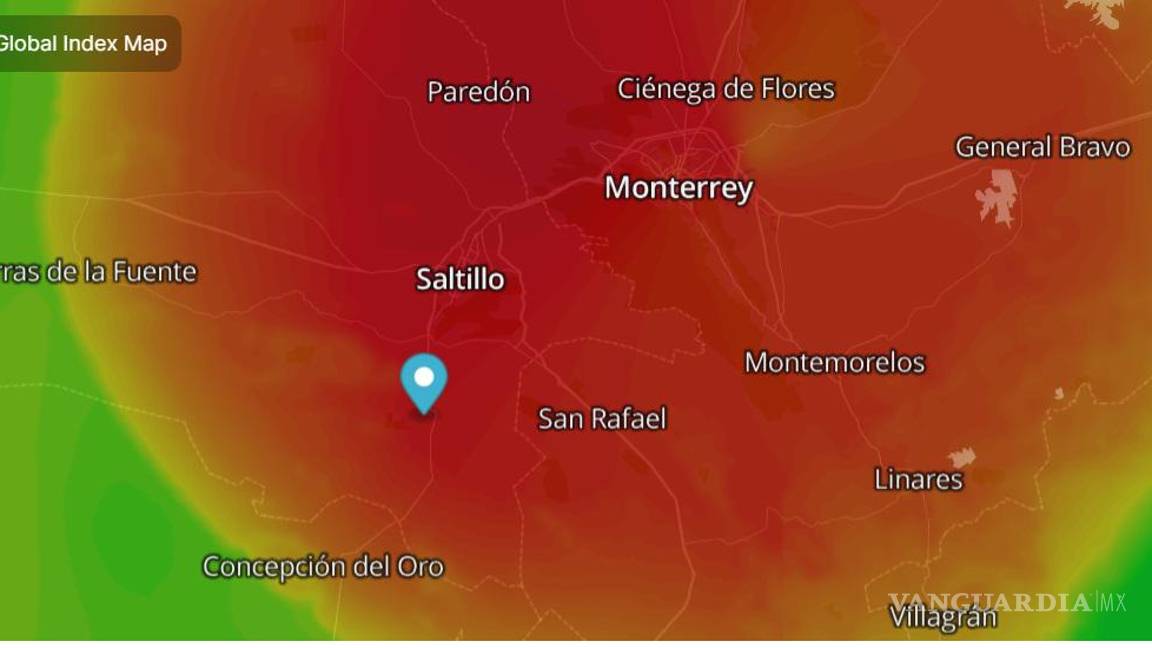 $!El monitoreo de BreezoMeter muestra así la calidad del aire de Saltillo poco antes de las 20:00 horas de este sábado.