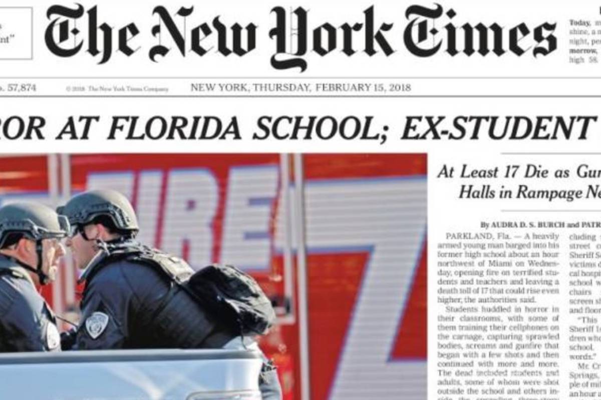 ¿Cómo amanecieron las portadas de los periódicos más importantes de EU, tras tiroteo en Florida?