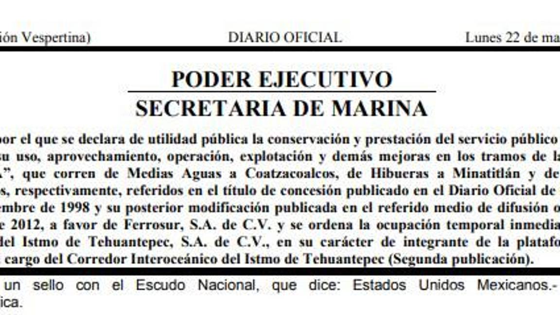 $!Publican en DOF decreto de AMLO con el que expropia vías de Grupo México para Tren del Istmo