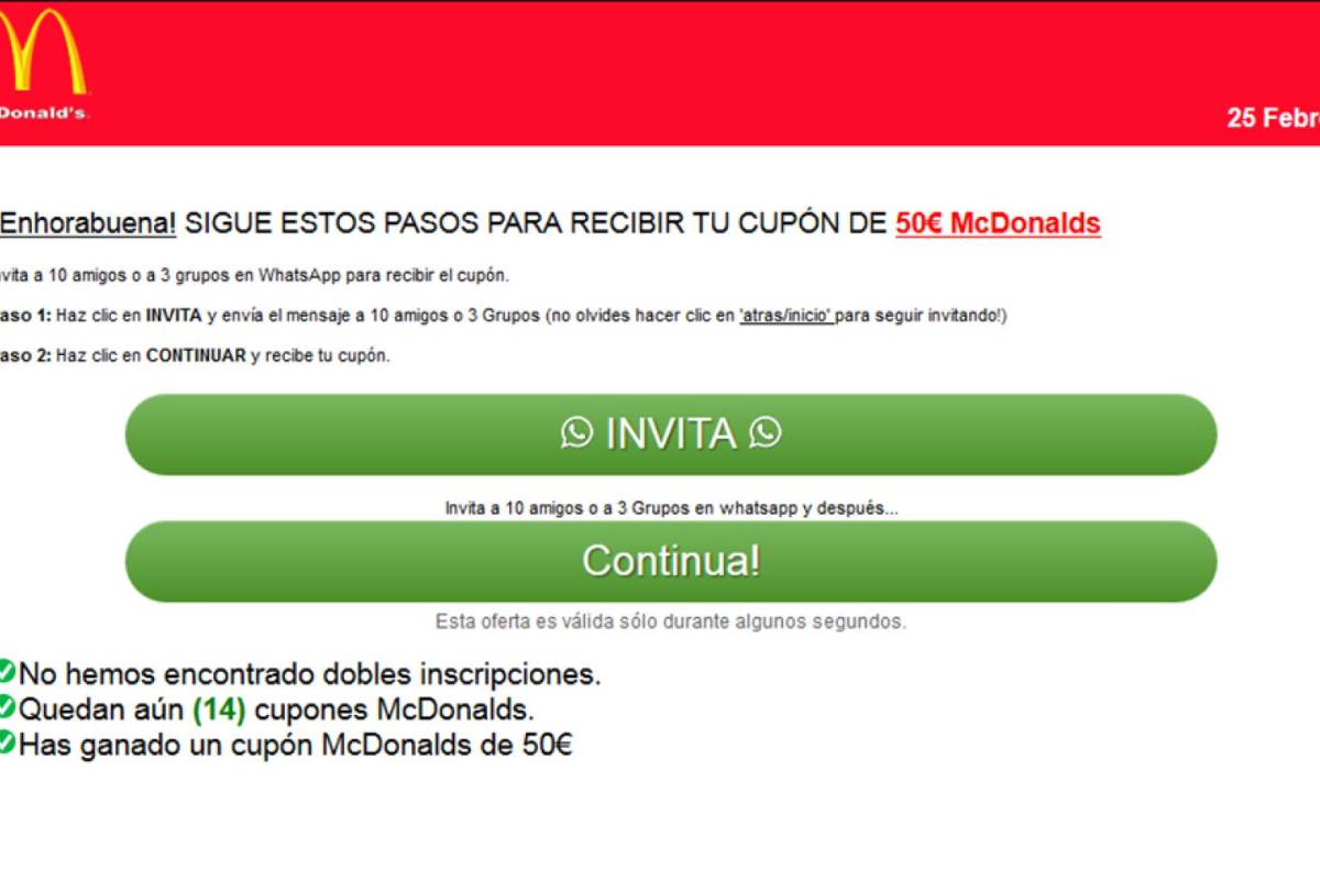 Cuidado, WhatsApp tiene nueva estafa: un cupón de McDonald's