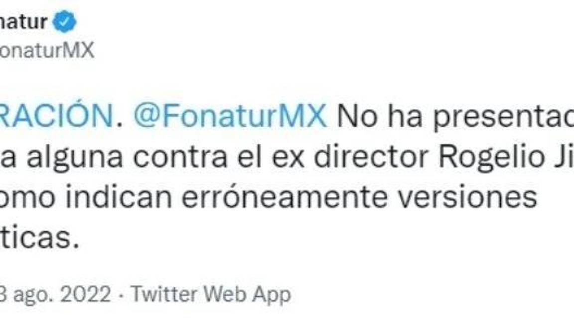 $!Fonatur niega denuncia en contra Rogelio Jiménez Pons; pero sí hay, según documento
