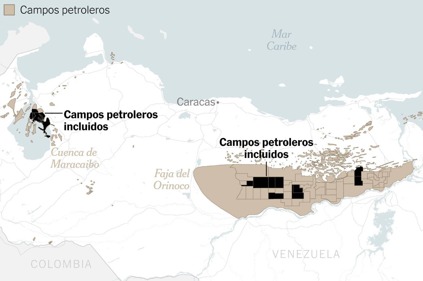 $!Gráfica en la que se muestra los 17 sitios que Estados Unidos quiere para la extracción de petróleo en Venezuela.