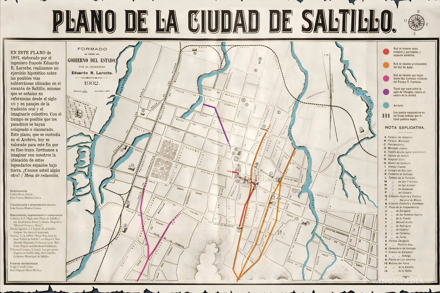 $!Plano de la ciudad de Salilo, 1902, Autor: Eluardo R. Laroche Formado por orden del Gobierno del Estado de Coahuila AMS, Mapoteca, p. 3, c. 1, 54-25.