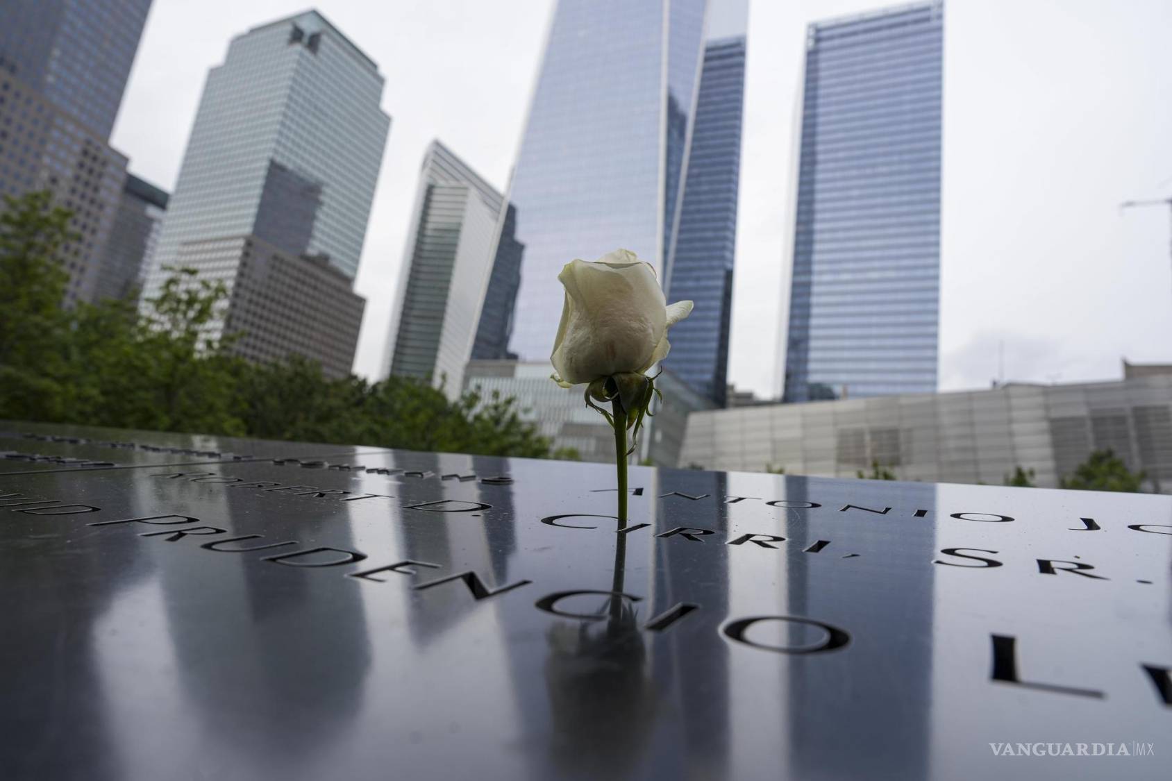 $!Fotografía del 31 de agosto de 2026 que muestra una flor puesta en el Monumento y Museo Nacional del 11 de Septiembre en Nueva York.