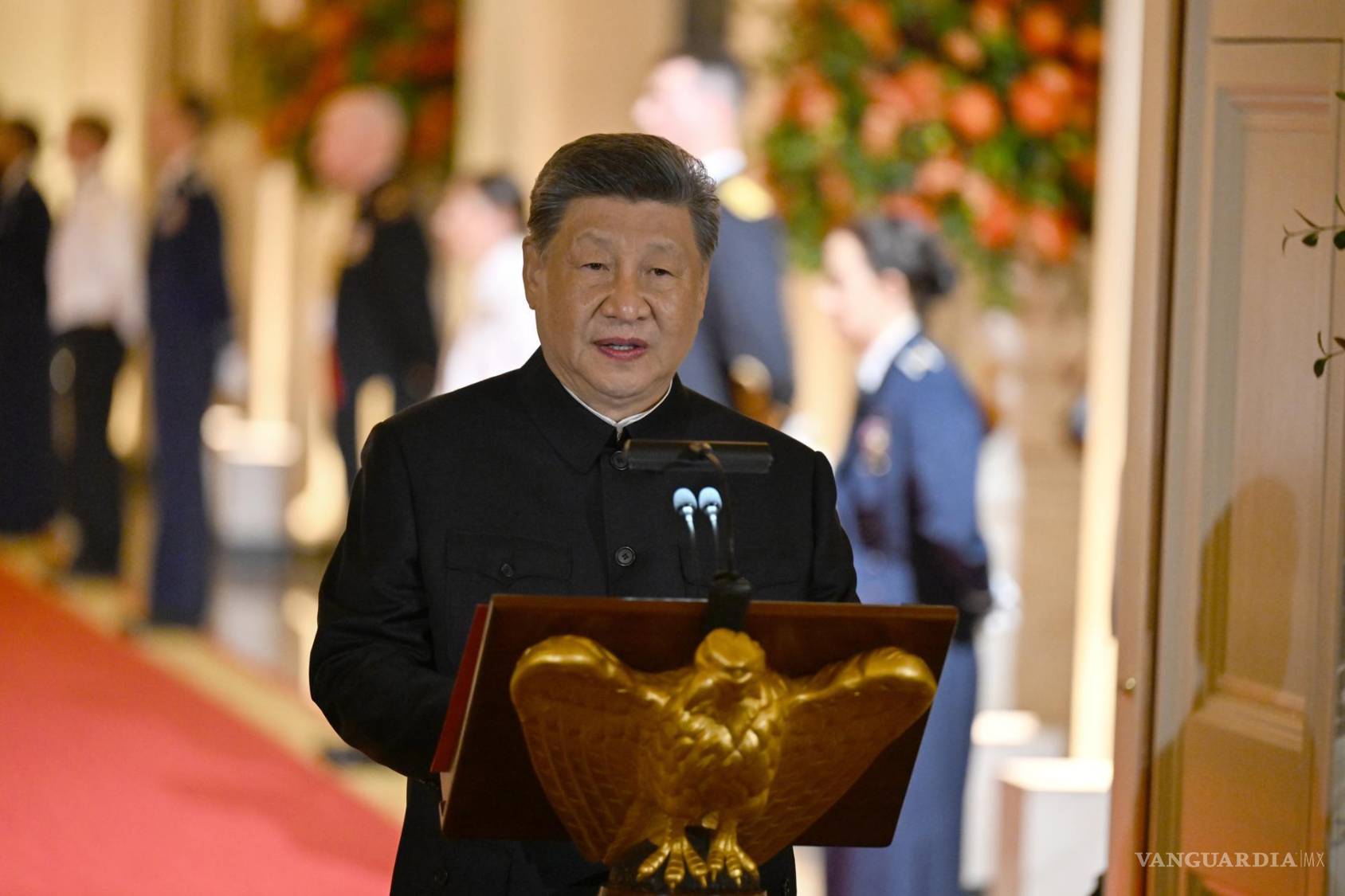 $!El presidente de la República Popular China, Xi Jinping, pronuncia unas palabras durante la cena de Estado celebrada en el Salón Este de la Casa Blanca.