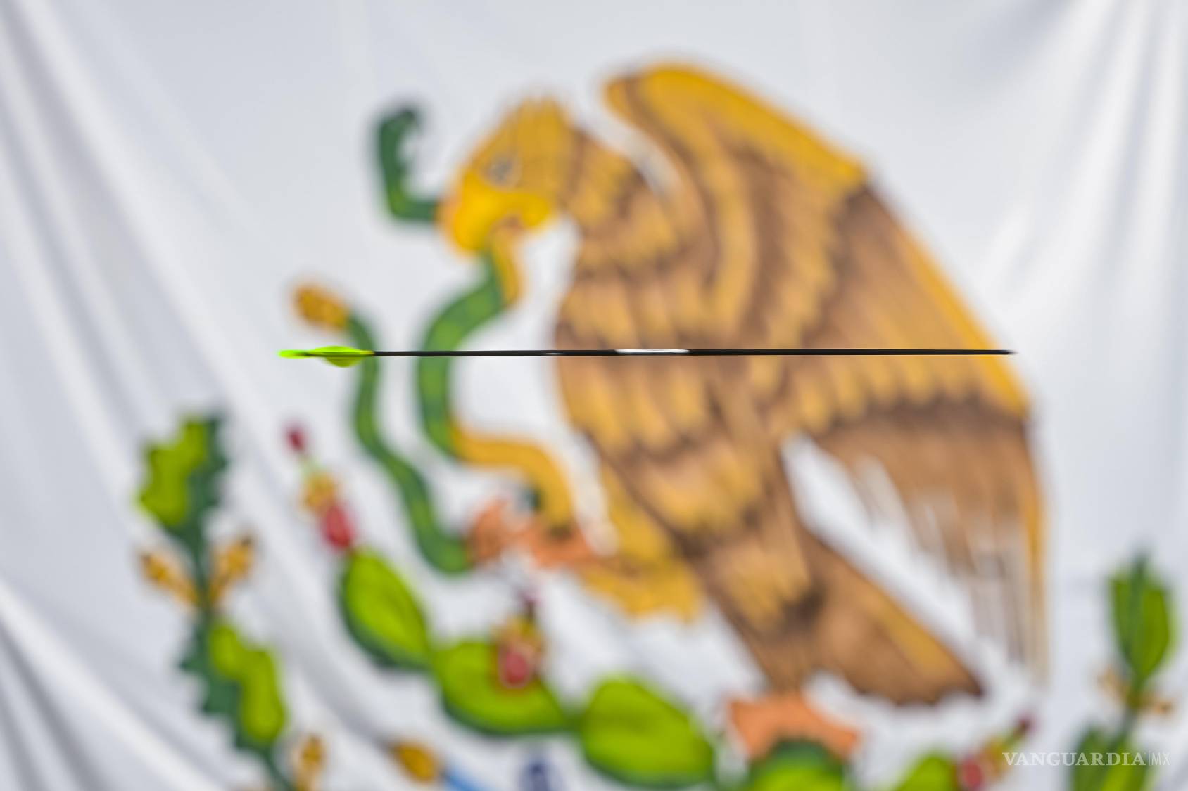 $!Flecha captada al vuelo con el escudo nacional, imagen de la Copa mundial de tiro con arco.