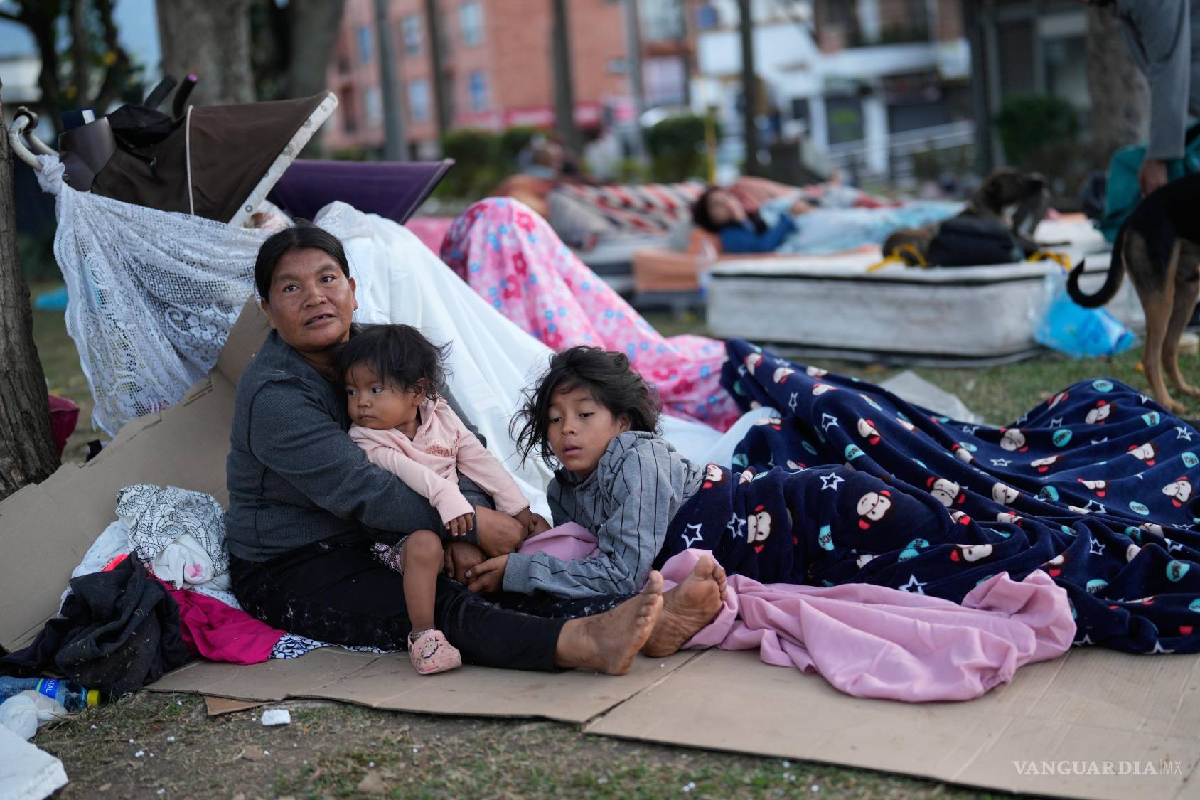 $!Una familia acampa en un parque dos días después de que un terremoto dañara sus hogares en Pereira, Colombia, el miércoles 12 de agosto de 2026.