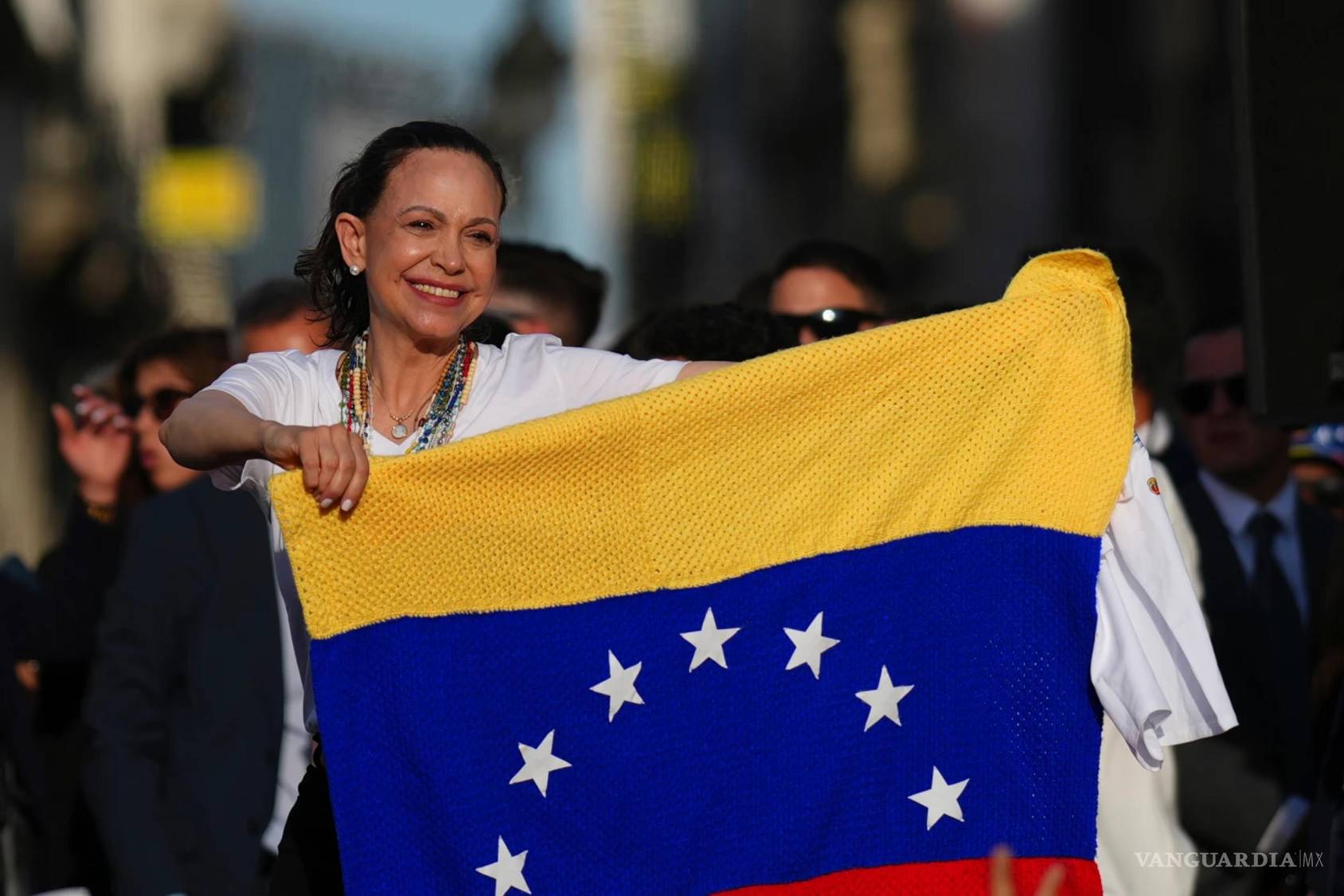 $!La exdiputada exiliada y premio nobel María Corina Machado en Madrid, España.