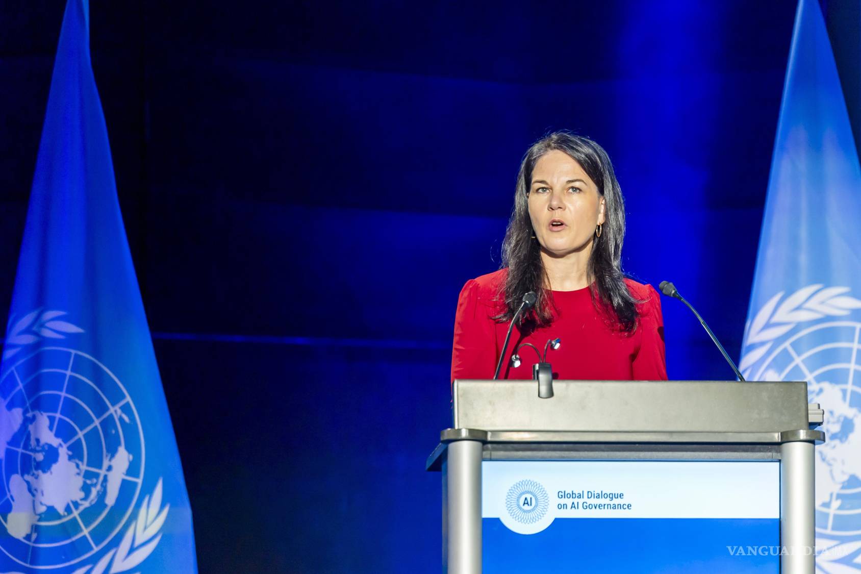 $!La presidenta de la Asamblea General de las Naciones Unidas, Annalena Baerbock, en la ceremonia de apertura del Diálogo Global sobre Gobernanza de la IA.
