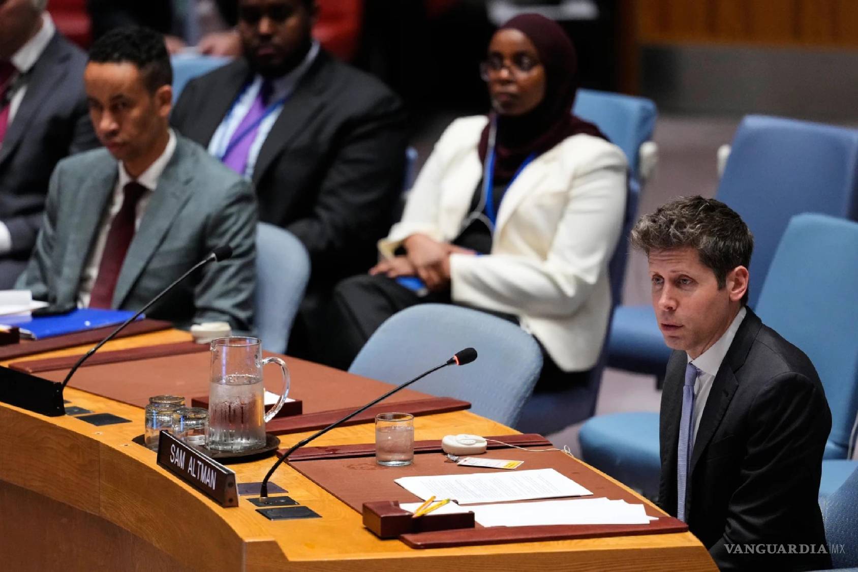 $!Sam Altman, CEO de OpenAI, interviene durante una reunión del Consejo de Seguridad sobre inteligencia artificial en la sede de la ONU.