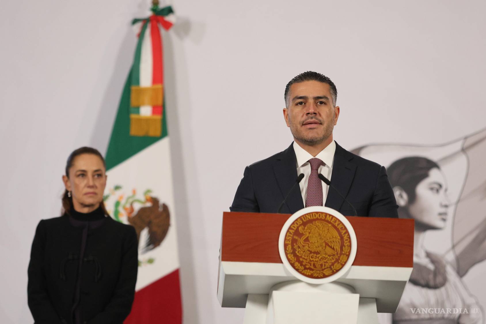 $!El secretario de Seguridad y Protección Ciudadana de México, Omar García Harfuch,en la conferencia de prensa matutina diaria en el Palacio Nacional.